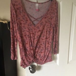 Pink floral mid sleeve shirt